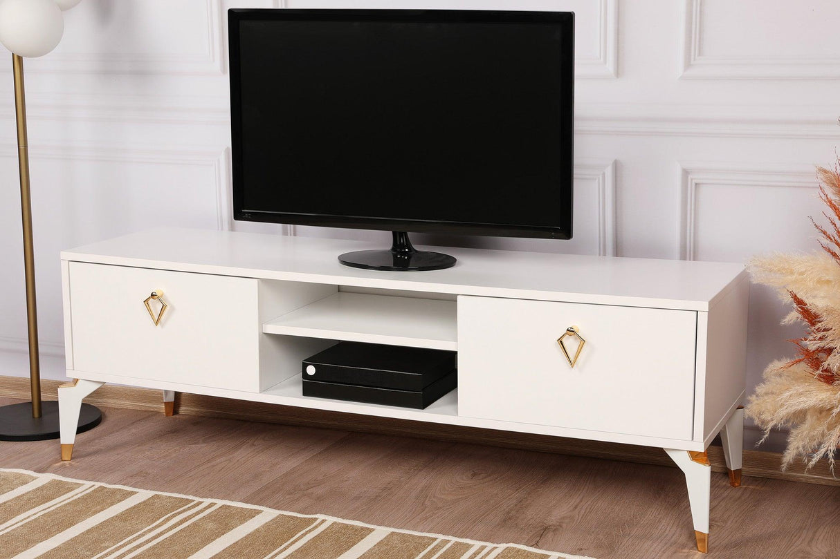 Comoda TV Posh, Alb - Maro inchis, 143x47x40 cm - Alb