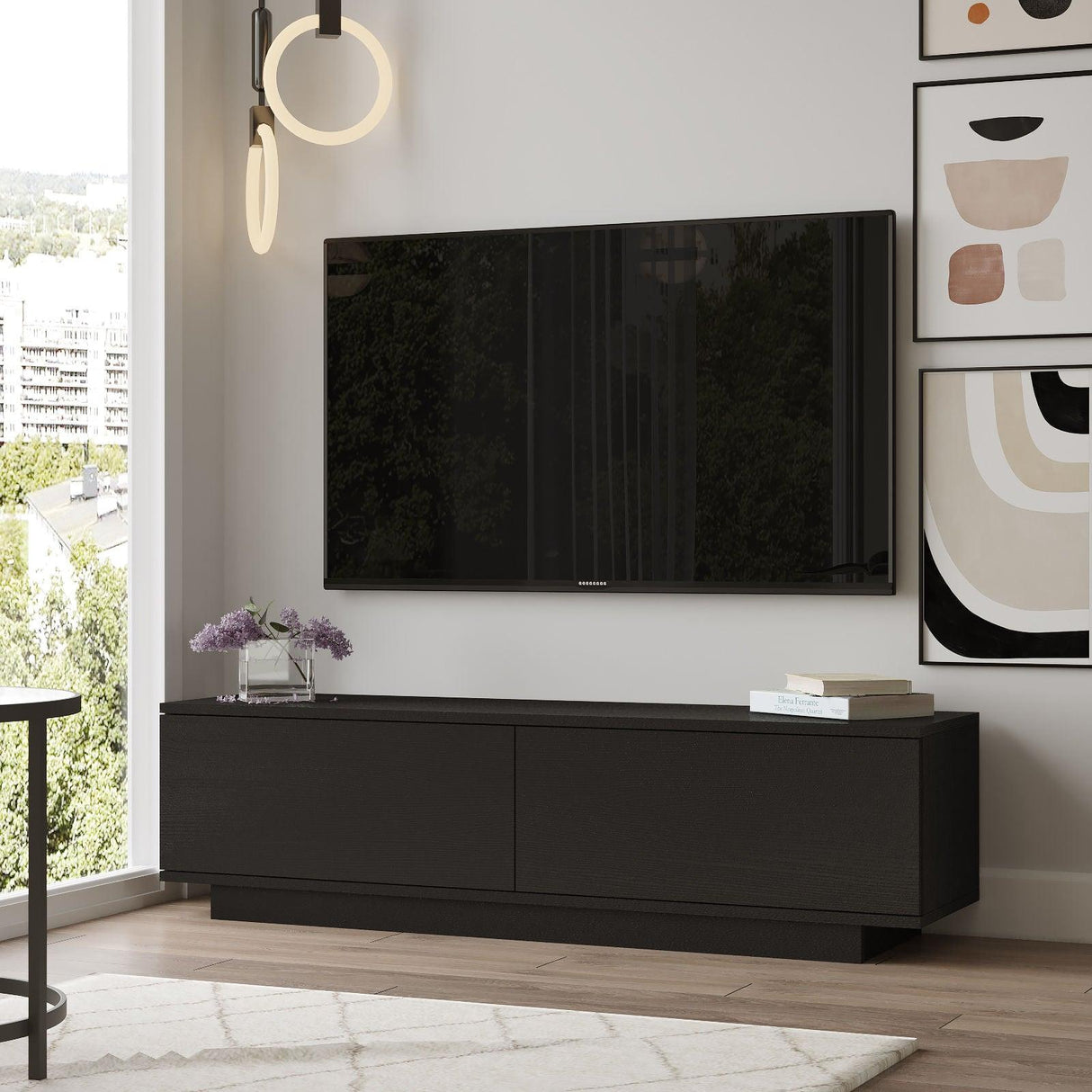 Comoda TV Shelfy, Alb - Negru, 140x39x36 cm - Negru