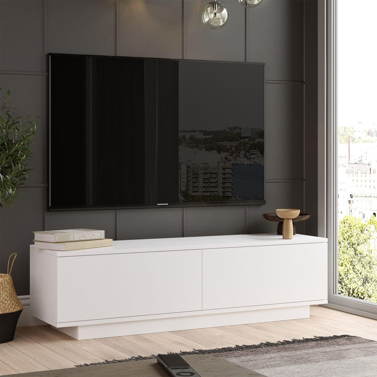Comoda TV Shelfy, Alb - Negru, 140x39x36 cm - alb