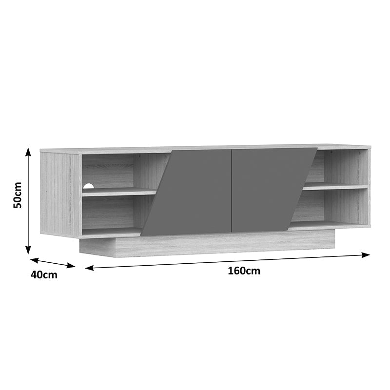 Comoda TV Stevie, Diverse culori, 160x40x50 cm - Sonoma-Gri inchis