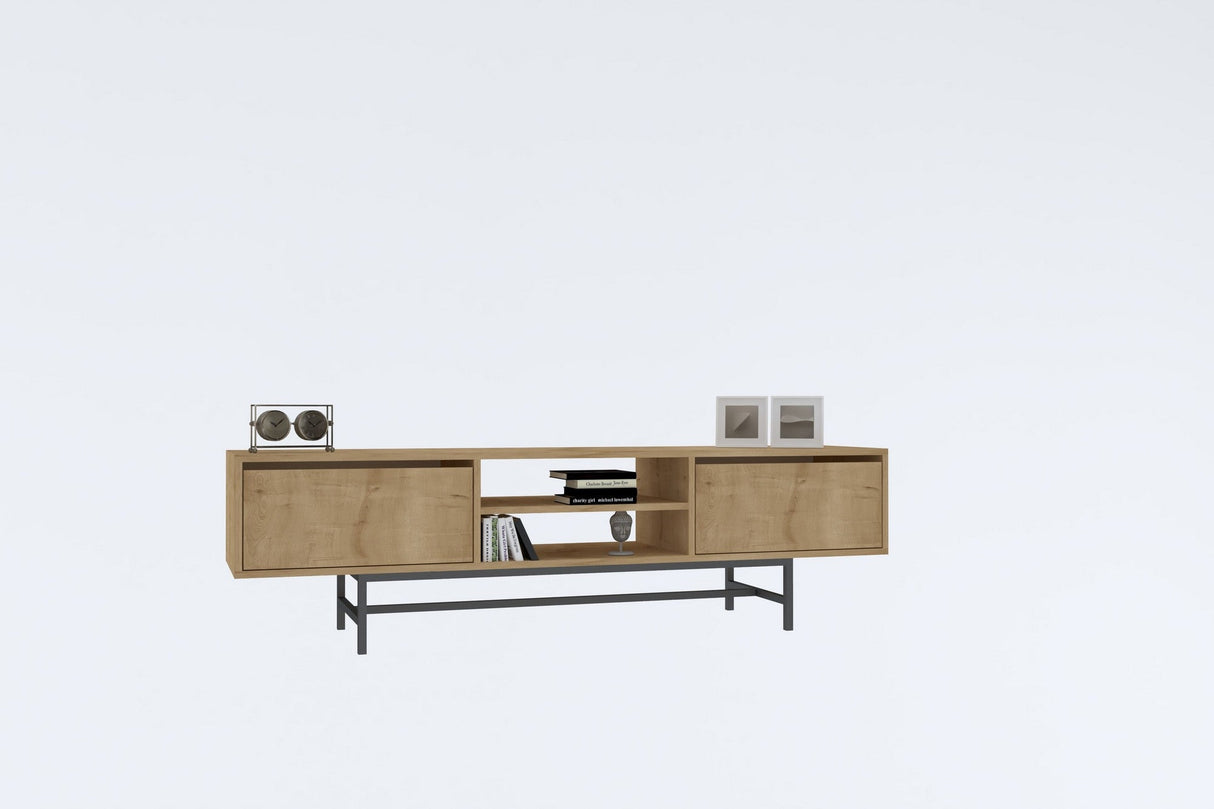 Comoda Tv Tauber, Stejar - Gri, 180x50x40 cm - Stejar