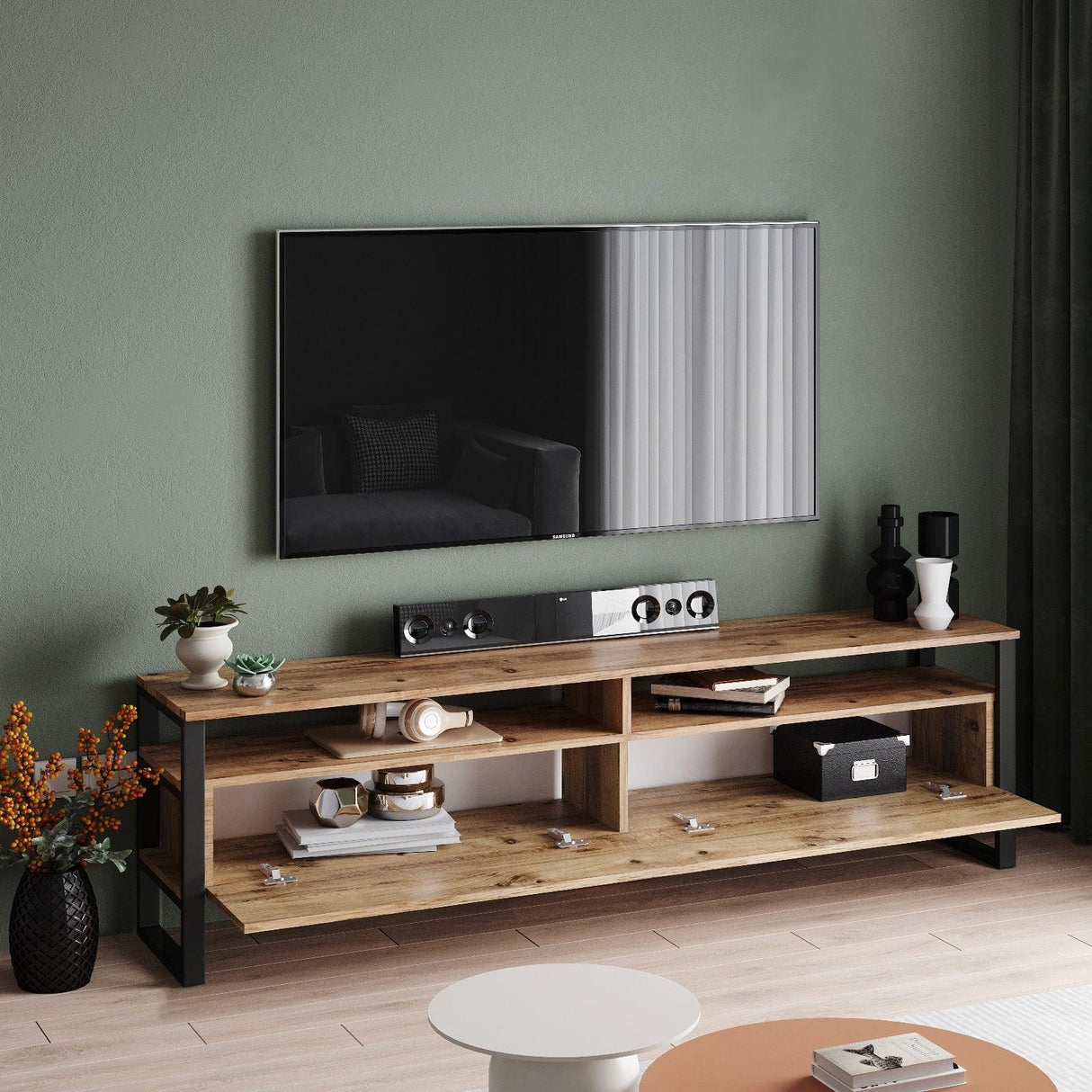 Comoda TV Telvira 19, Stejar, 180x56x36 cm