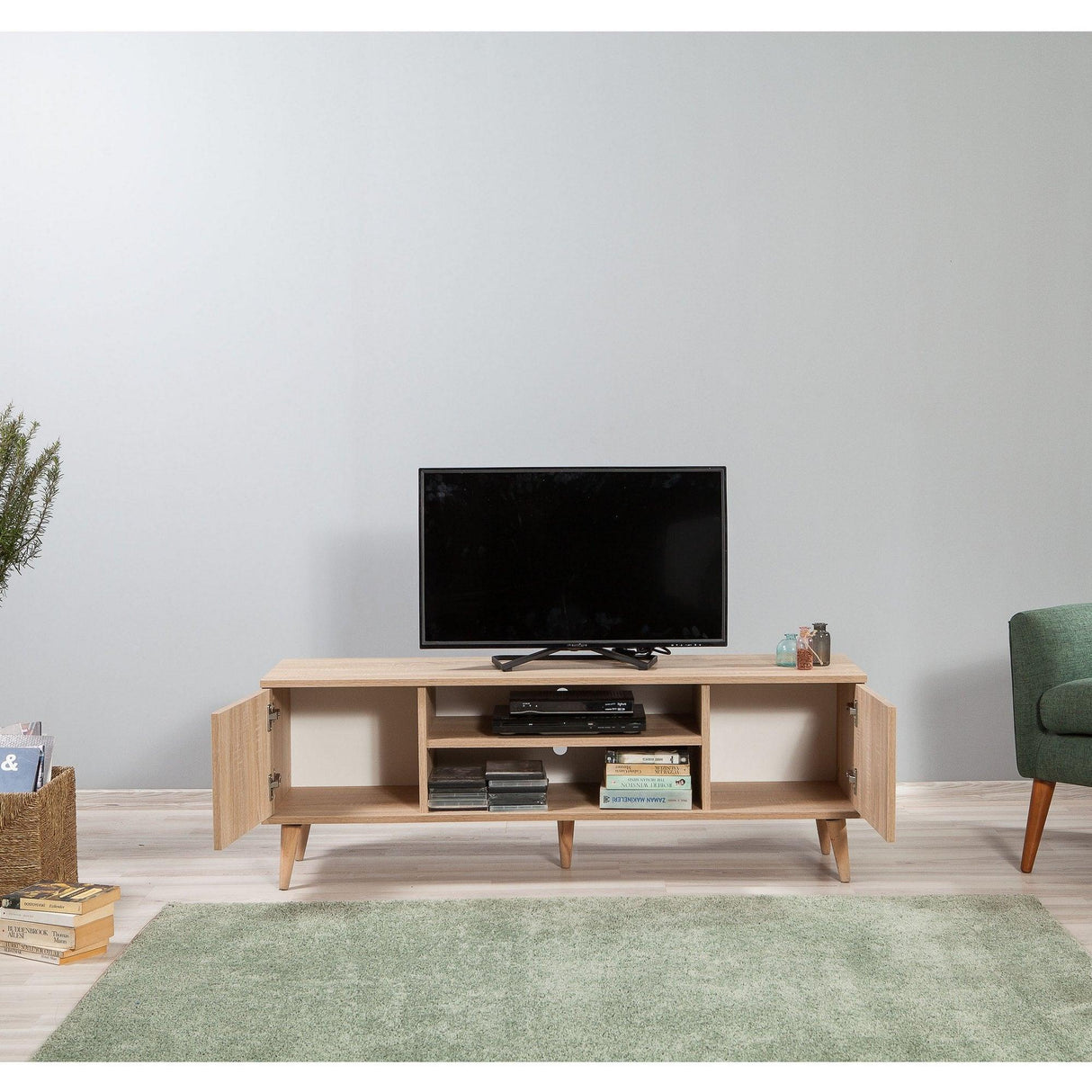 Comoda Tv Truva - TV Stand 6, Stejar Sonoma, 50x40x140 cm