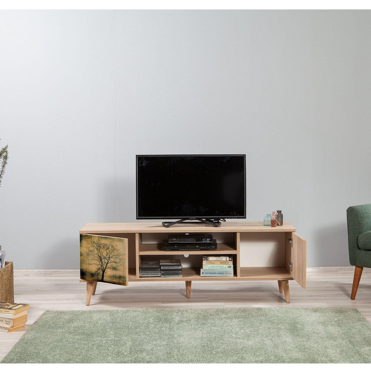 Comoda Tv Truva - TV Stand 6, Stejar Sonoma, 50x40x140 cm