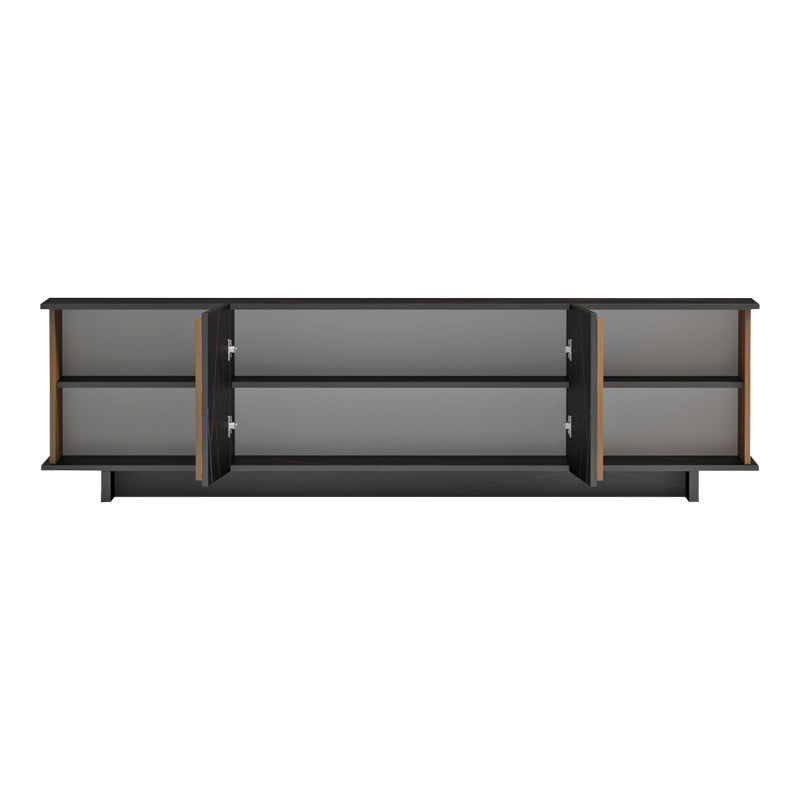 Comoda Tv Zafore, nucului cu blat din marmura, neagra, 180x33x50 cm