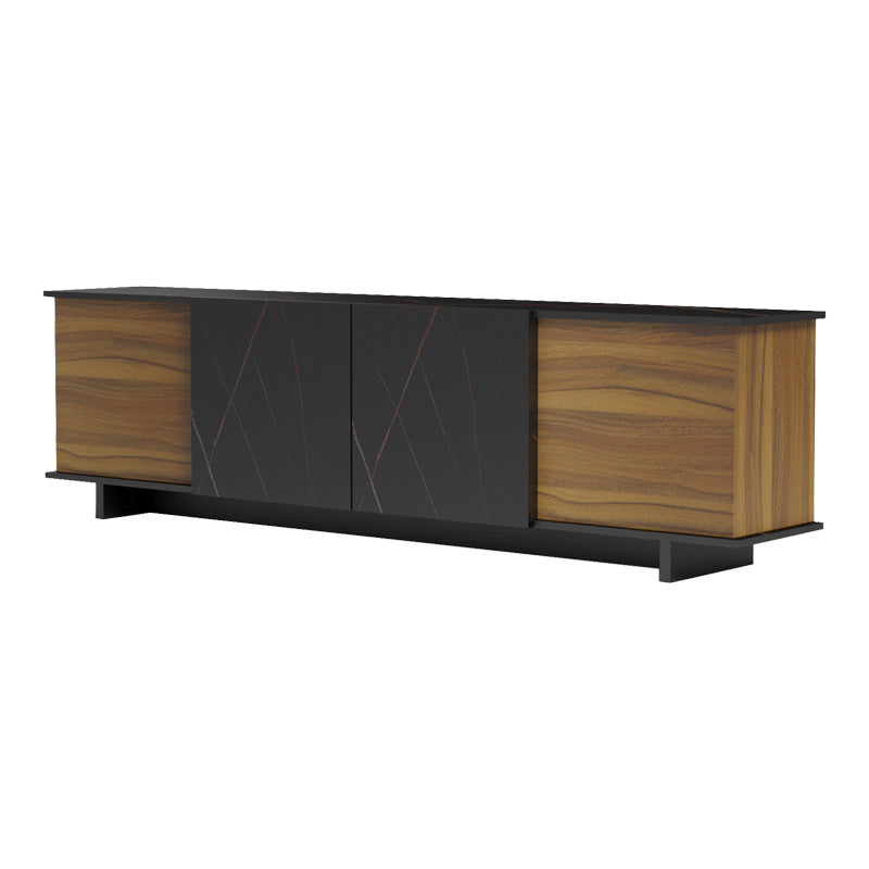 Comoda Tv Zafore, nucului cu blat din marmura, neagra, 180x33x50 cm