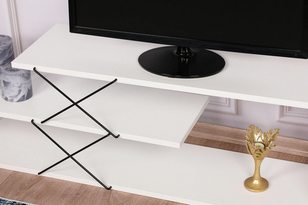 Comoda Tv Zigzag, Alb - Gri - Galben - Stejar - Maro, 120x40x30 cm - Alb