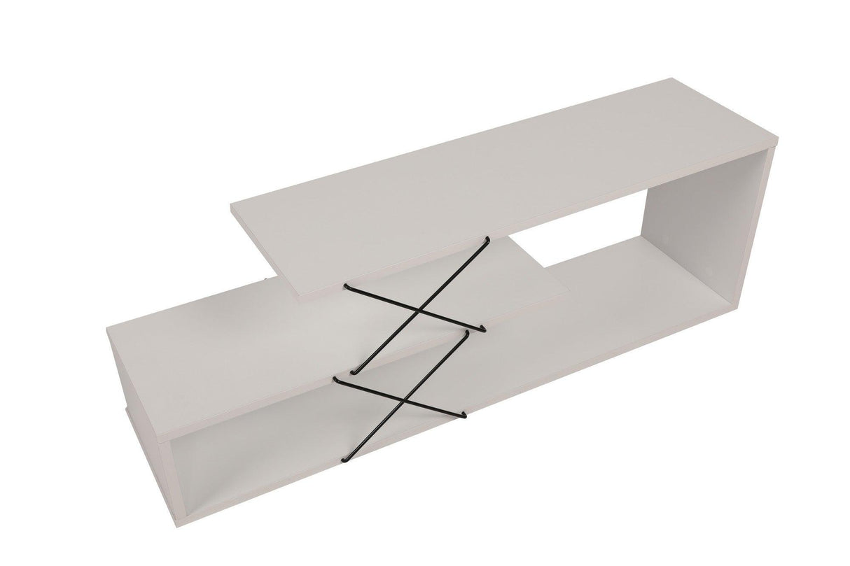 Comoda Tv Zigzag, Alb - Gri - Galben - Stejar - Maro, 120x40x30 cm - Alb