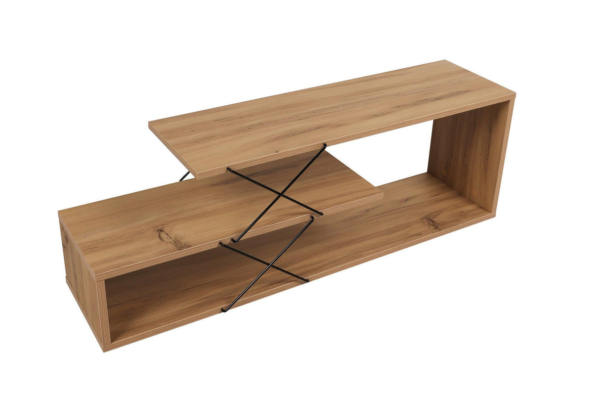 Comoda Tv Zigzag, Alb - Gri - Galben - Stejar - Maro, 120x40x30 cm - Stejar