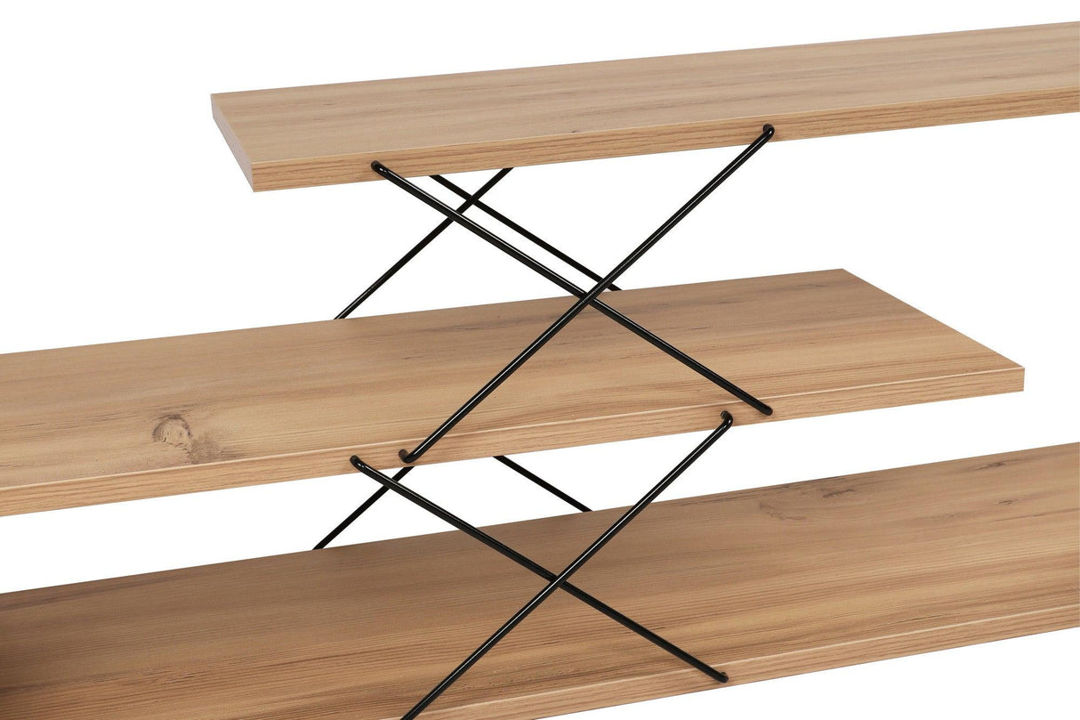 Comoda Tv Zigzag, Alb - Gri - Galben - Stejar - Maro, 120x40x30 cm - Stejar