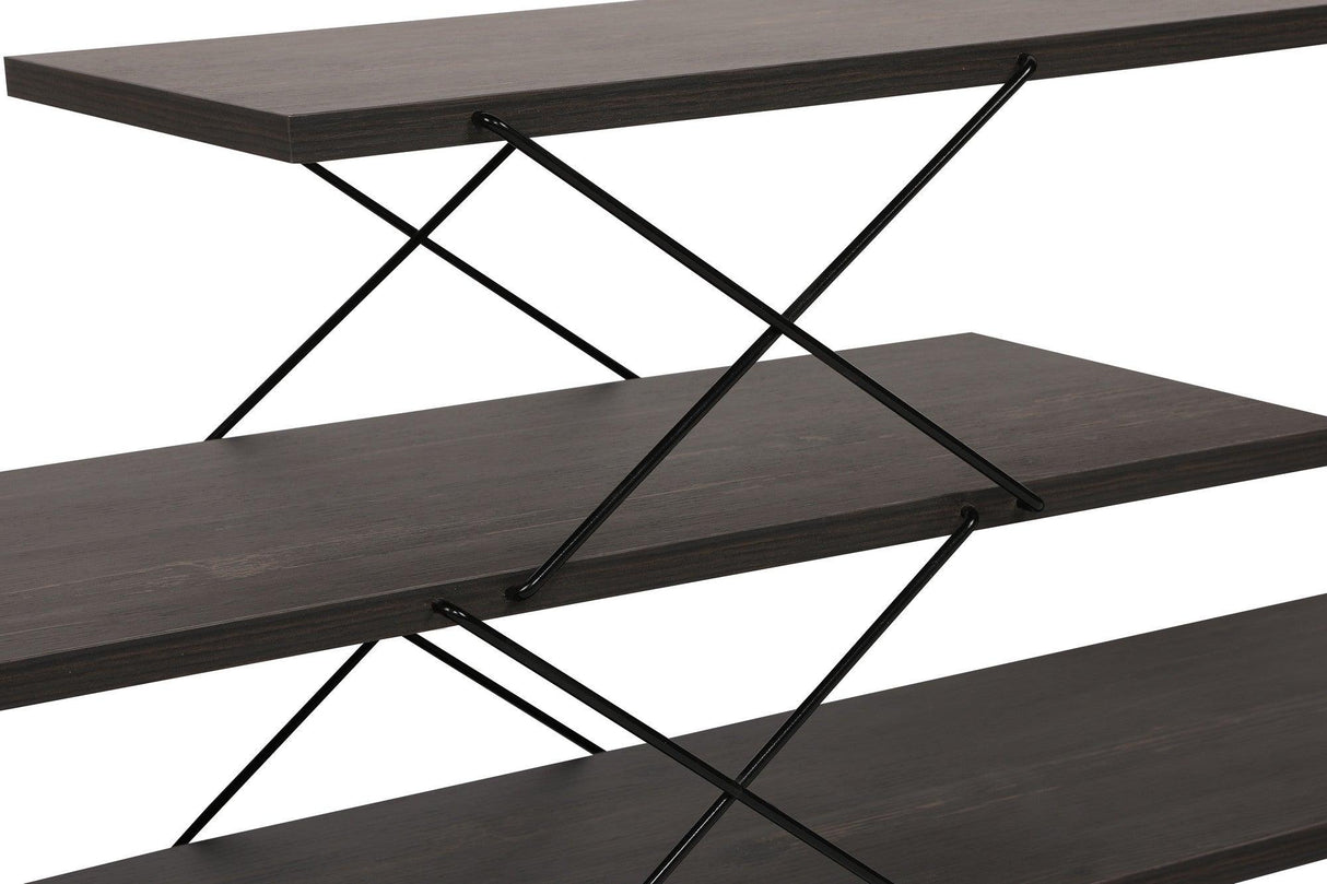 Comoda Tv Zigzag, Alb - Gri - Galben - Stejar - Maro, 120x40x30 cm - Maro inchis