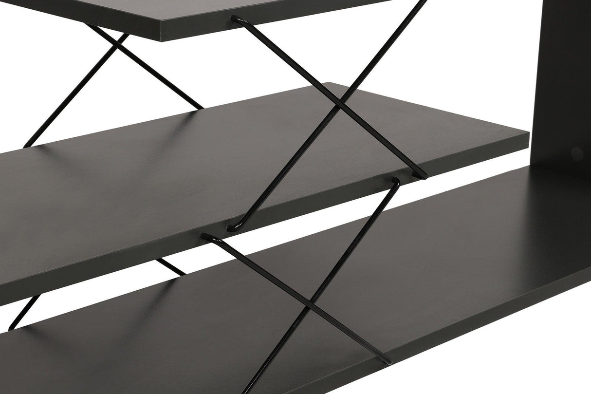 Comoda Tv Zigzag, Alb - Gri - Galben - Stejar - Maro, 120x40x30 cm - Gri