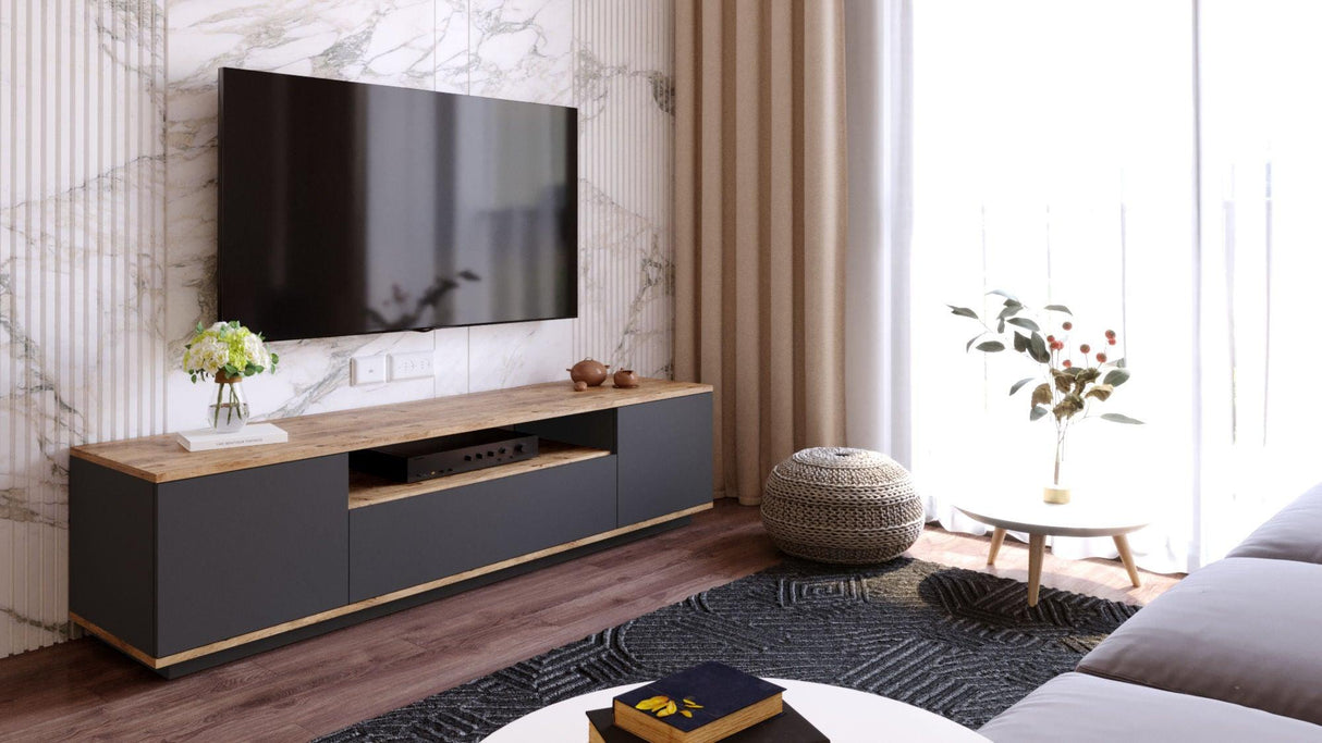 Comoda TV Zimfly, Alb - Gri, 180x45x45 cm - Gri