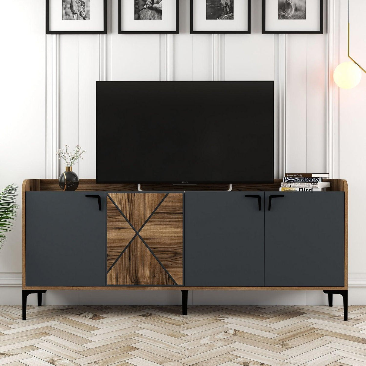 Comodă Venedik, Nuc, 35x78x180 cm - Antracit de nuc