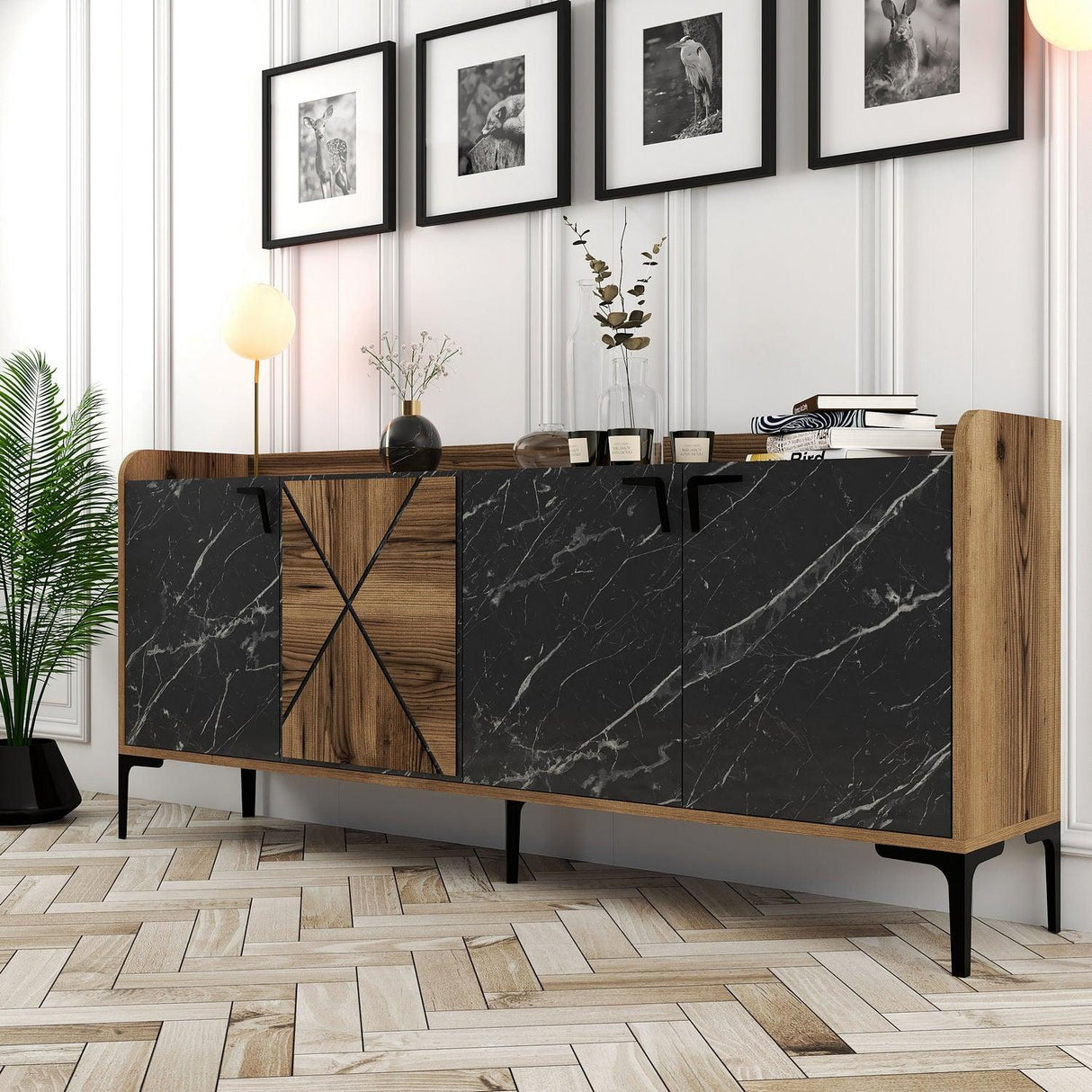 Comodă Venedik, Nuc, 35x78x180 cm - Nuc Negru