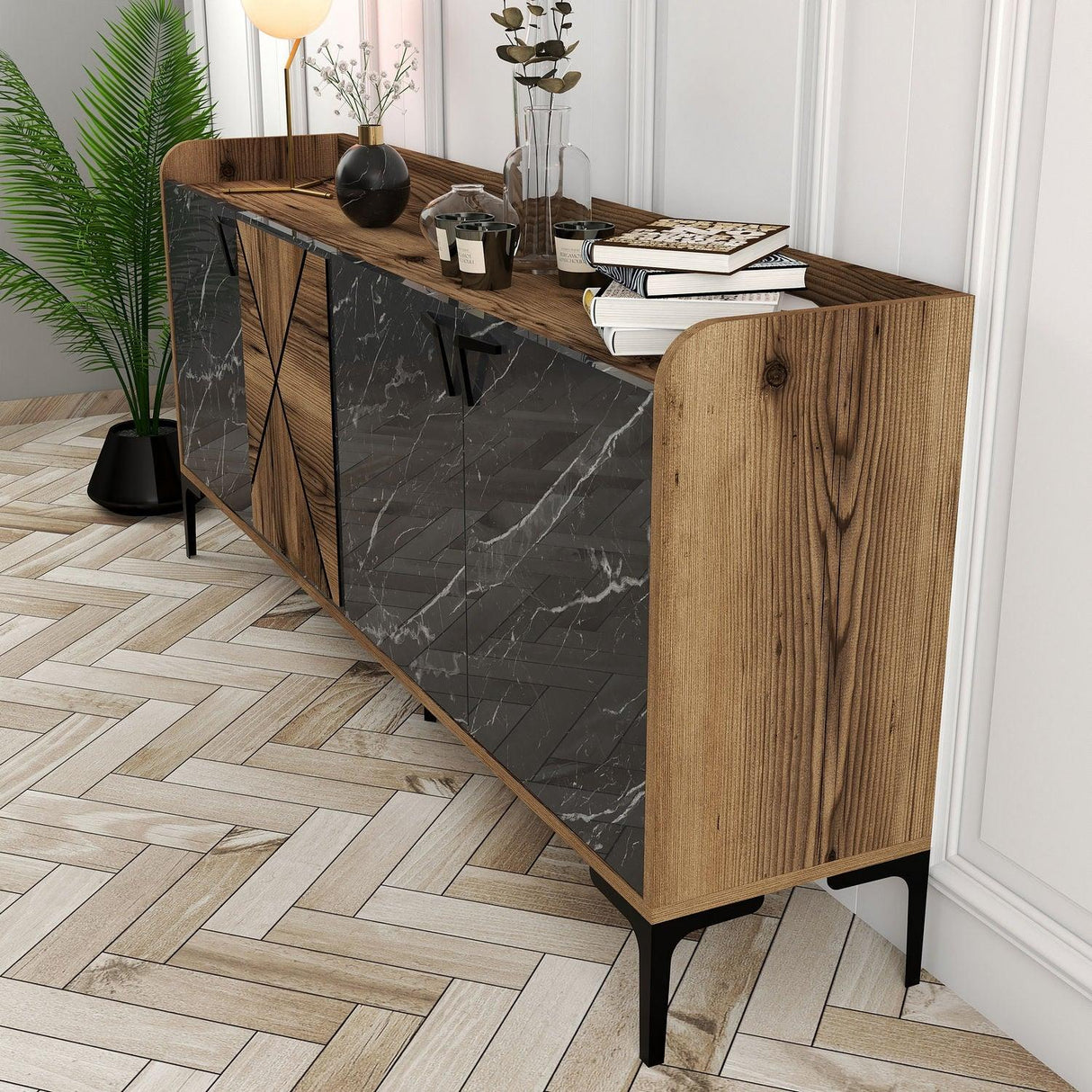 Comodă Venedik, Nuc, 35x78x180 cm - Nuc Negru