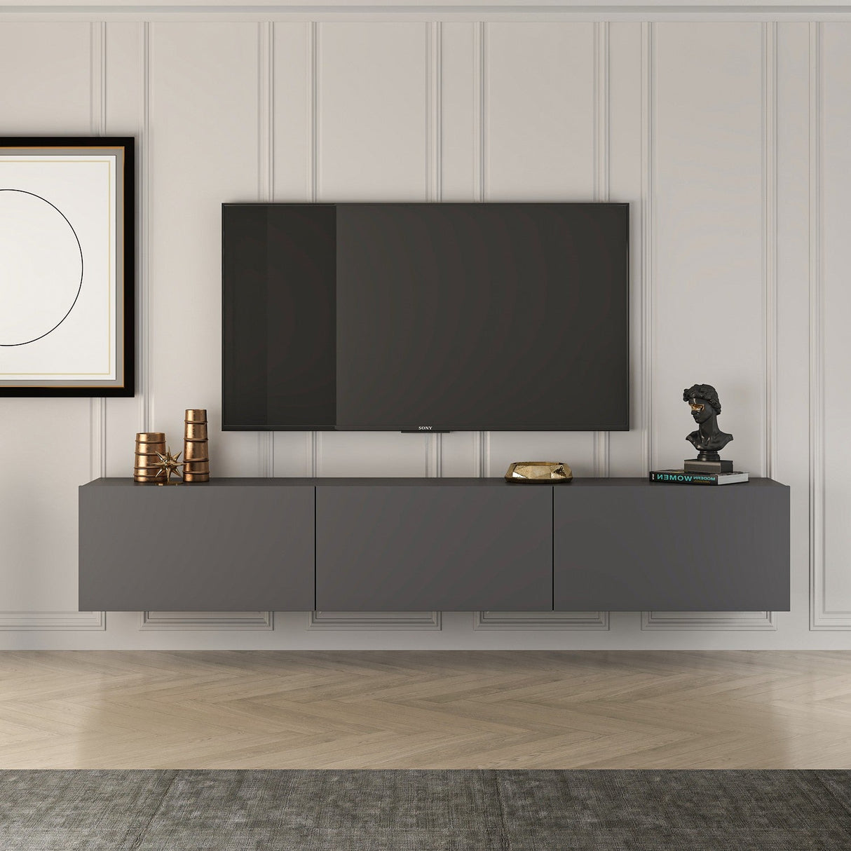 Comoda West, Gri - Alb, 150x32 cm - Comoda West, Gri - Alb, 150x32 cm - 362ANT1152