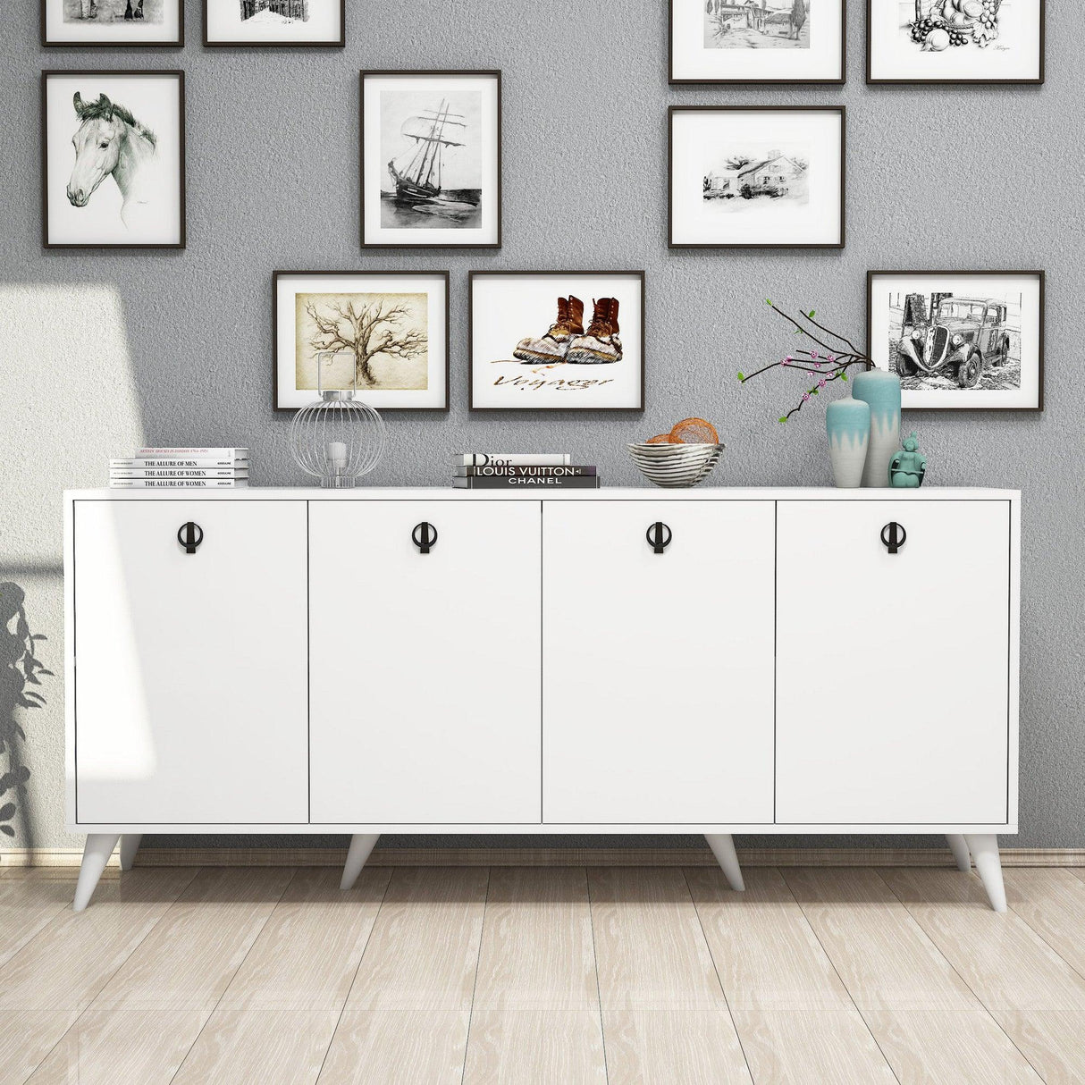 Consolă Elite Console, Alb - Negru, 180x80x45 cm - Alb