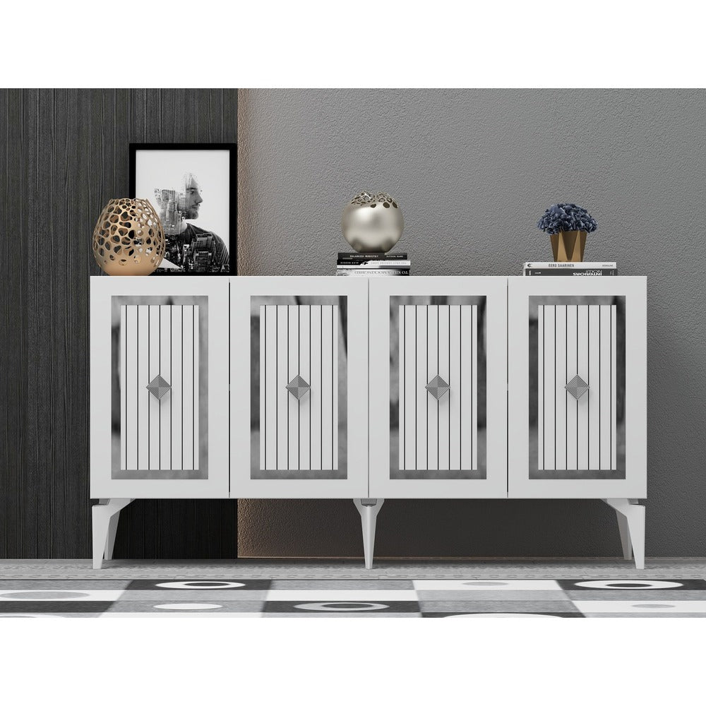 Consola Nora Olivia, alb - argintiu - antracit - argintiu, 150x40 cm - Consola Nora Olivia, alb - argintiu - antracit - argintiu, 150x40 cm