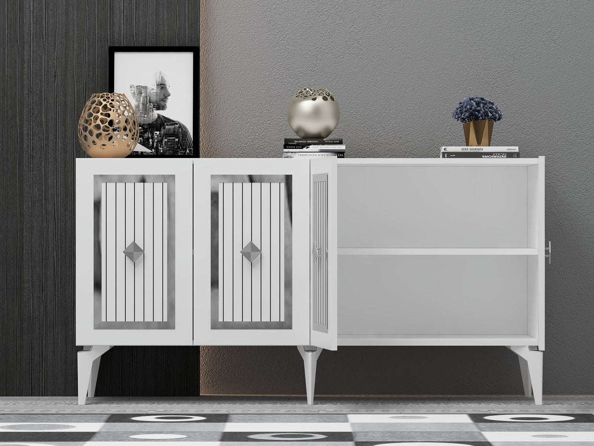 Consola Nora Olivia, alb - argintiu - antracit - argintiu, 150x40 cm - White Silver