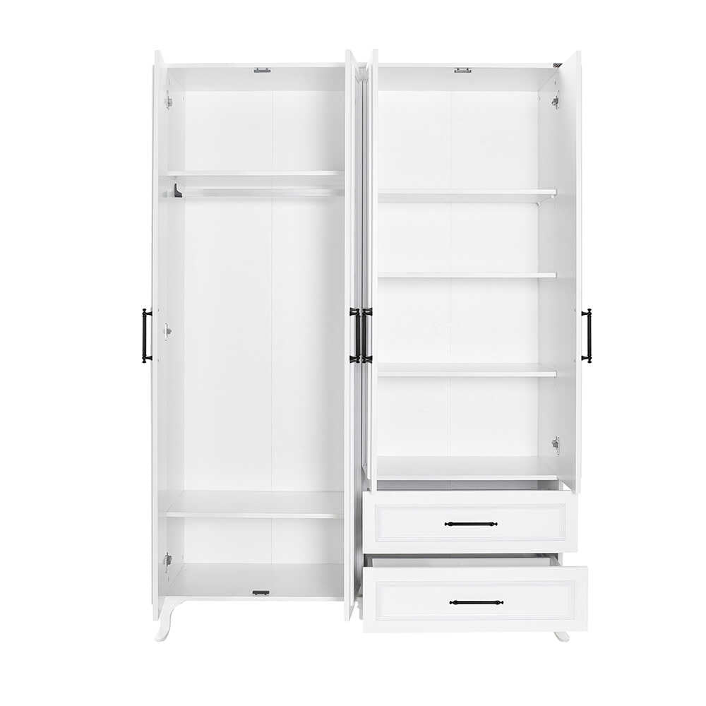 Dulap Haine GRD-1042-DD-3 Home Collection® Country, 4 usi cu 2 sertare, Alb, 137x199x51 cm