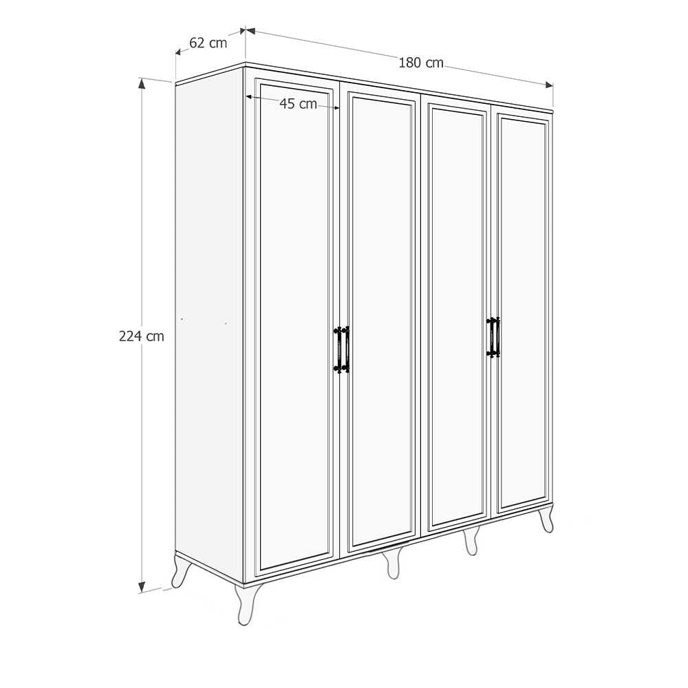 Dulap Haine GRD-1040-DD-3 Home Collection® Country, 4 usi, Alb, 180x224x62 cm