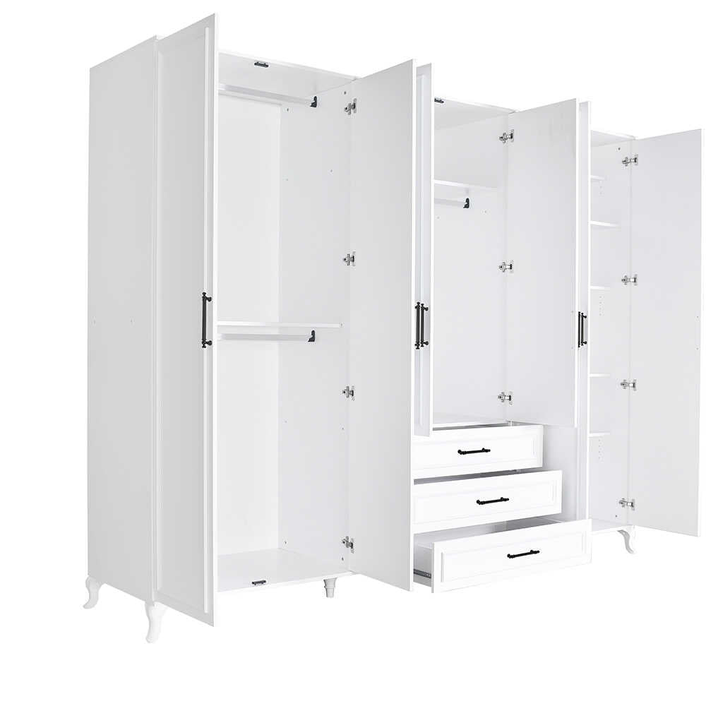 Dulap Haine GRD-1063-DD-5 Home Collection® Country, 6 usi cu 3 sertare, Alb, 240x224x62 cm