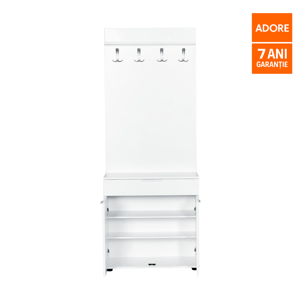 Cuier cu Pantofar PRT-521-BB-1 Home Collection® Porto Aero, cu Sertar, Alb - Natur, 73x187x36 cm - Alb | SKU: PRT-521-BB-1, PRT-521-TT-1