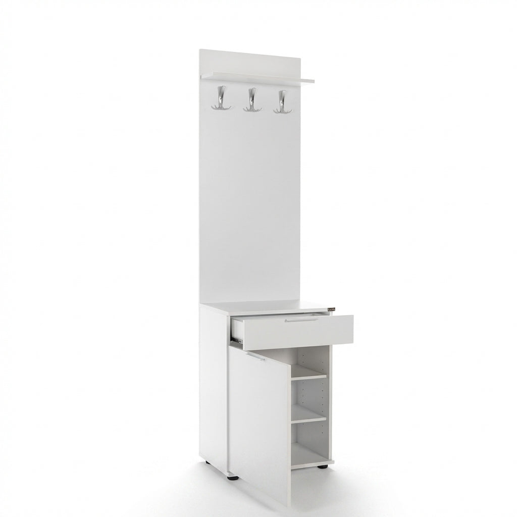 Cuier cu Pantofar PRT-511-BB-1 Home Collection® Porto Aero cu usa si sertar, Alb - Stejar, 52x187x36 cm - Alb | SKU: PRT-511-BB-1, PRT-511-FF-1
