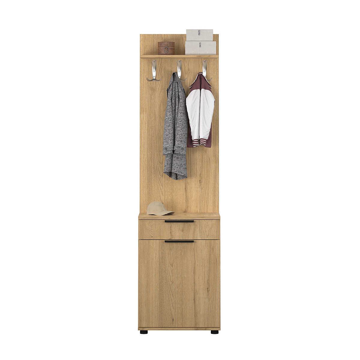 Cuier cu Pantofar PRT-511-BB-1 Home Collection® Porto Aero cu usa si sertar, Alb - Stejar, 52x187x36 cm - Stejar | SKU: PRT-511-FF-1
