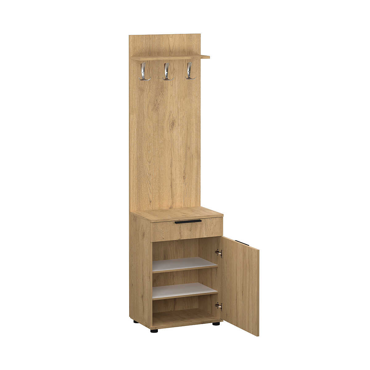 Cuier cu Pantofar PRT-511-BB-1 Home Collection® Porto Aero cu usa si sertar, Alb - Stejar, 52x187x36 cm - Stejar | SKU: PRT-511-FF-1
