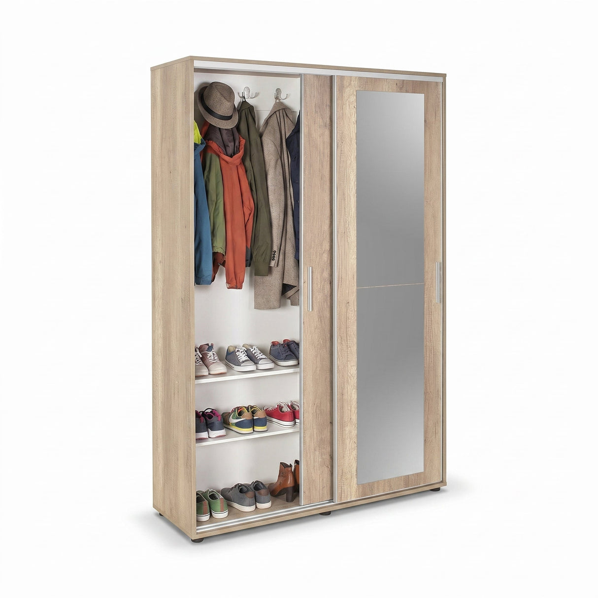 Cuier cu pantofar PRT-620-BB-3 Home Collection® Porto Maxi, 2 usi cu oglinda, 12 rafturi, capacitate 32 perechi incaltaminte, Alb - Natur, 120x187x40 cm - Natur | SKU: PRT-620-TT-3