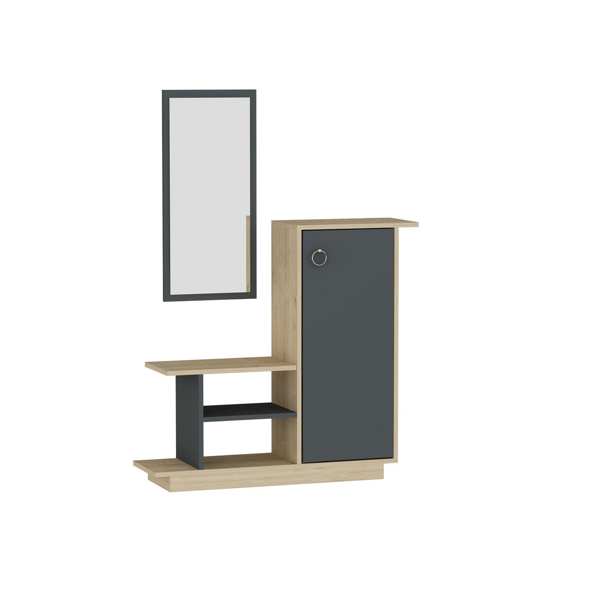 Cuier cu pantofar Asya cu Oglinda, Stejar, 80x90x30 cm
