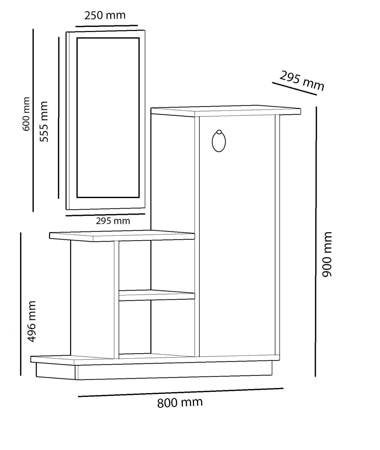 Cuier cu pantofar Asya cu Oglinda, Stejar, 80x90x30 cm