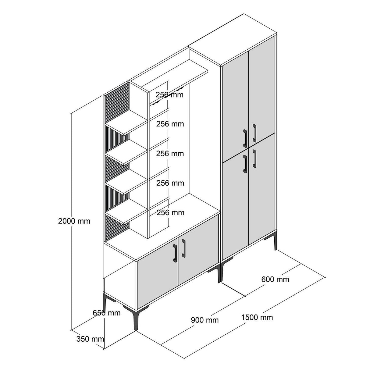 Cuier cu pantofar Casamob Hall Stand, Nuc, 60x35x200 cm - Antracit