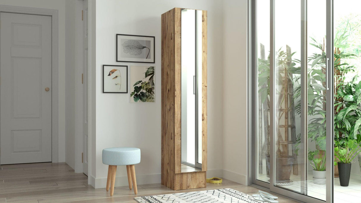 Cuier cu pantofar cu Oglinda Sloth, Stejar, 180x36x36 cm