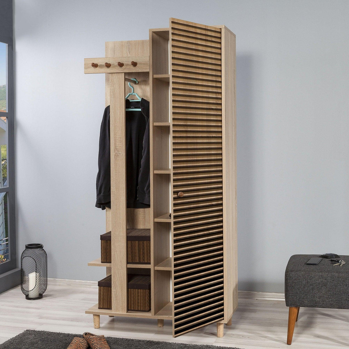 Cuier cu pantofar Garmanto 90 - 200 Hall Stand 2, Stejar Sonoma, 90x36x192 cm