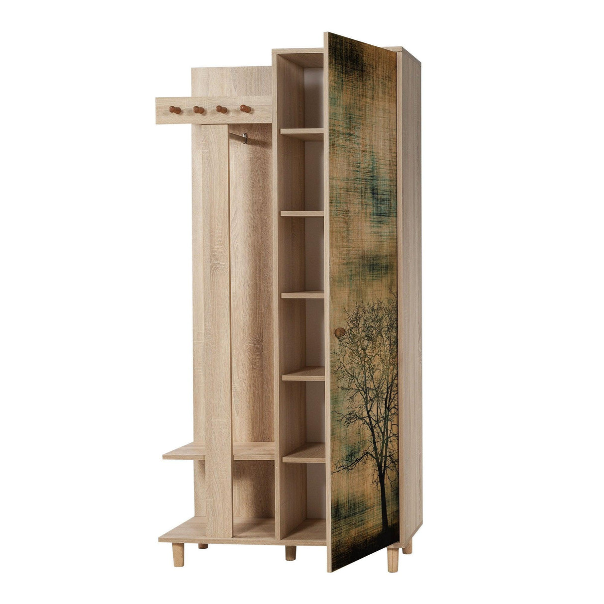 Cuier cu pantofar Garmanto 90 - 200 Hall Stand 7, Stejar Sonoma, 90x36x192 cm