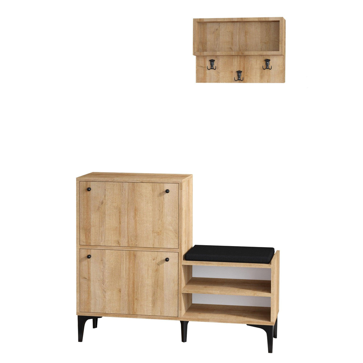 Cuier cu pantofar Metin, Stejar, 110x92x35 cm