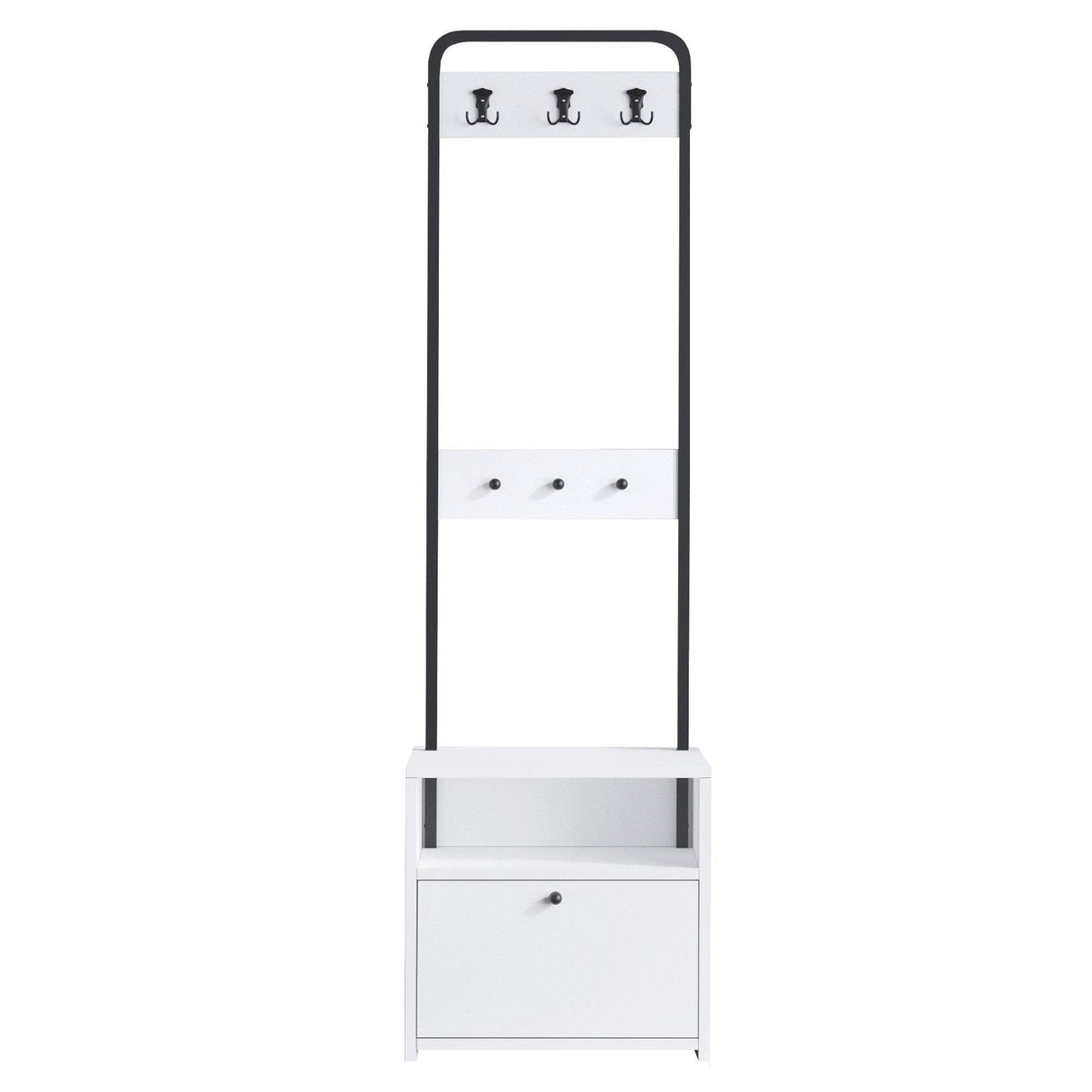 Cuier cu pantofar Molly cu 3 Rafturi si Sertar, Alb - Nuc, 50x170x35 cm - Alb