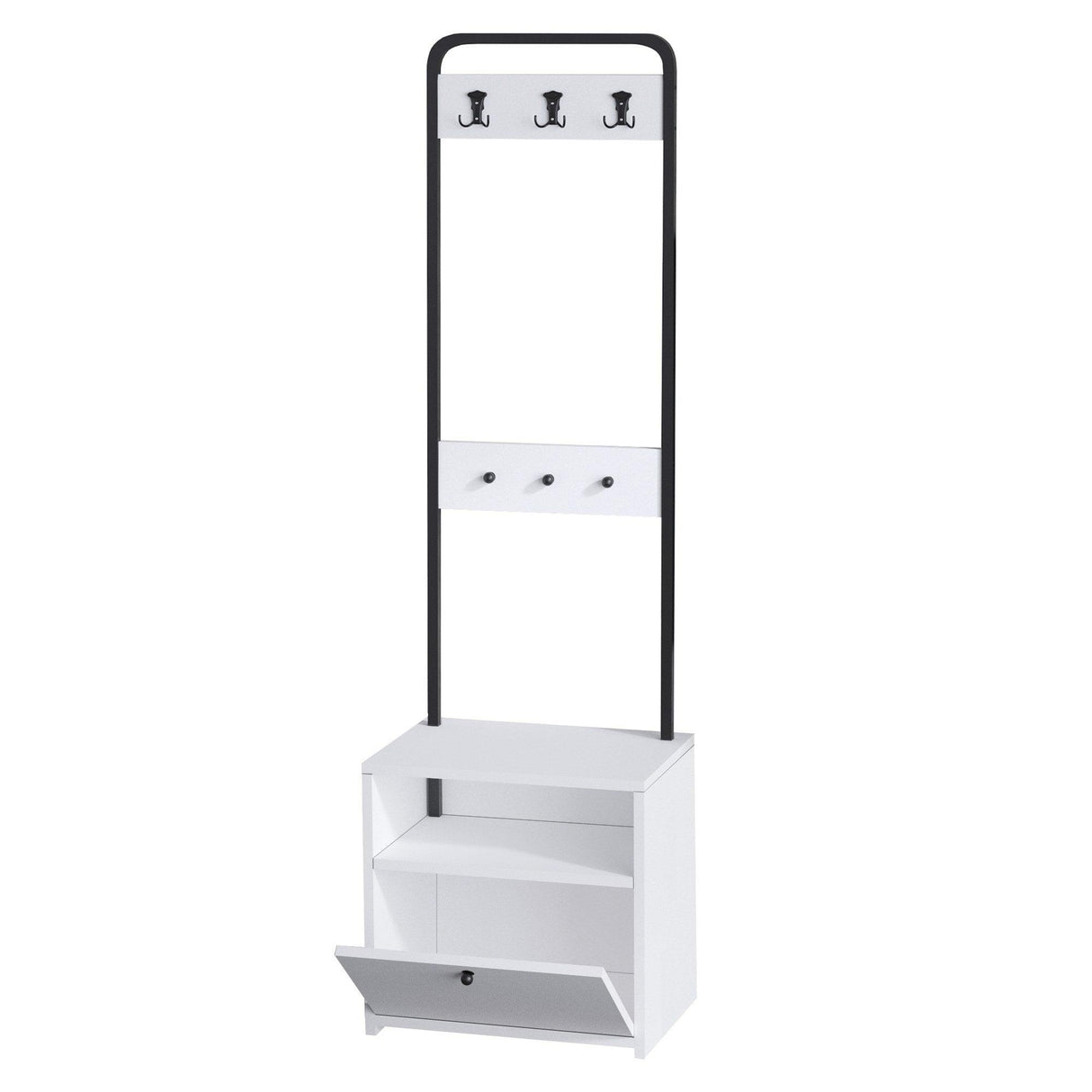 Cuier cu pantofar Molly cu 3 Rafturi si Sertar, Alb - Nuc, 50x170x35 cm - Alb