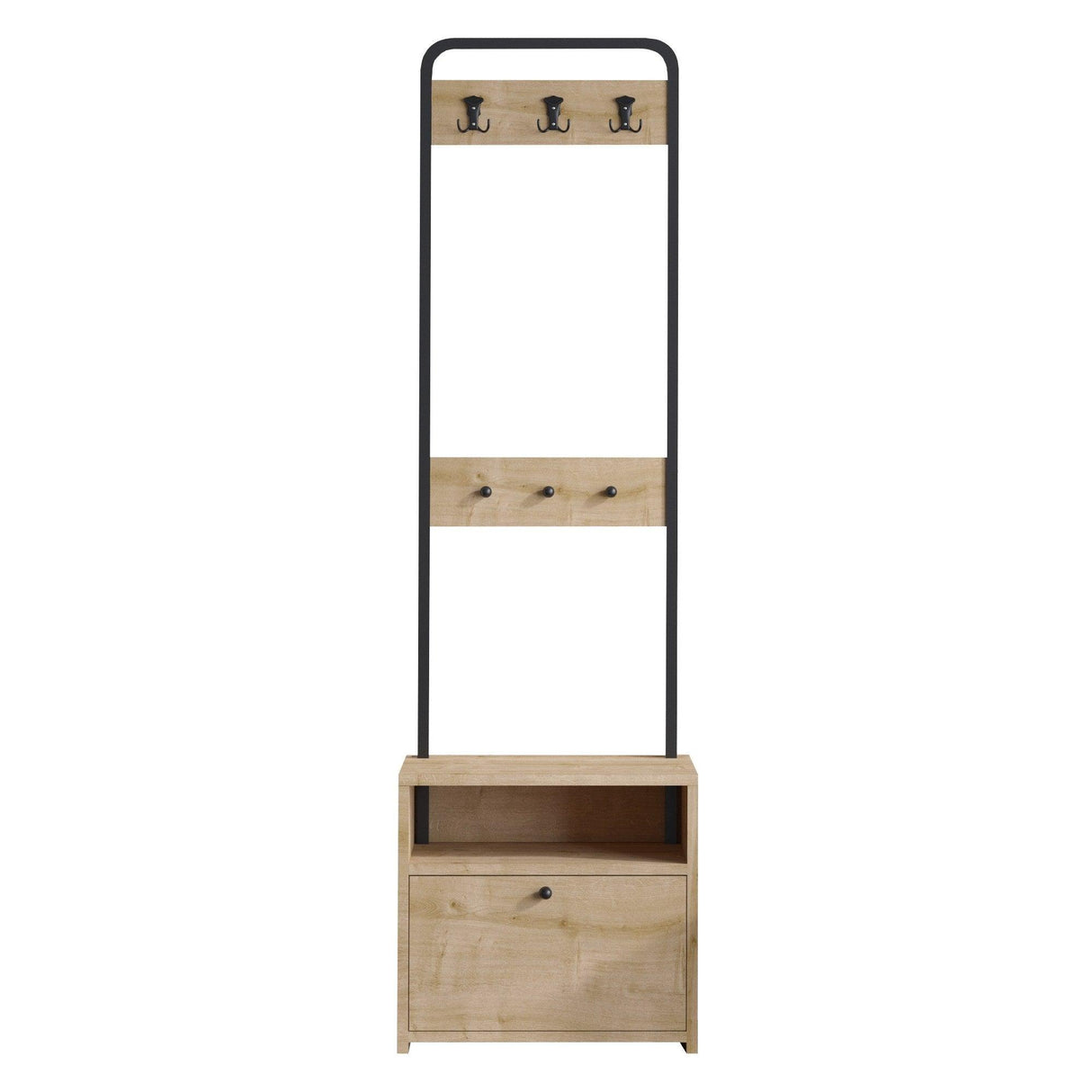 Cuier cu pantofar Molly cu 3 Rafturi si Sertar, Alb - Nuc, 50x170x35 cm - Nuc