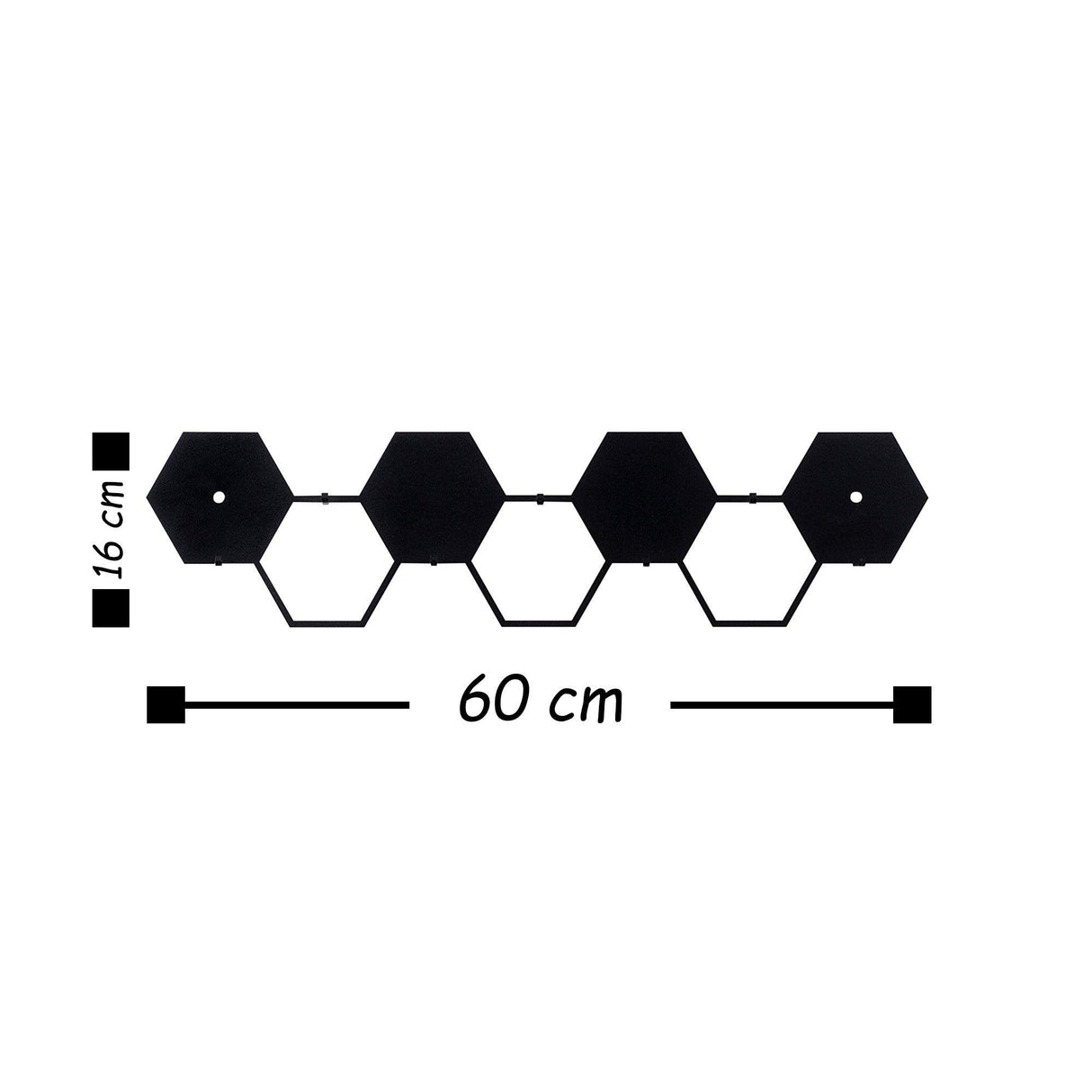 Cuier de hol metalic Hexagon, Negru, 16x60 cm