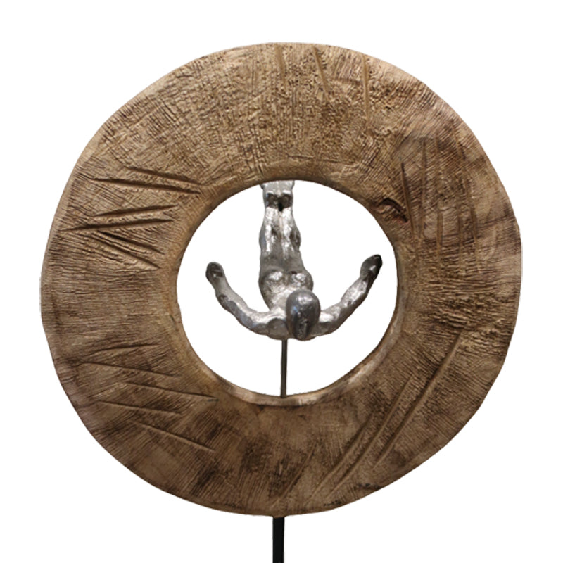Decoratiune de masa Manny lemn de mango Natural-aluminiu, 31x18x50 cm