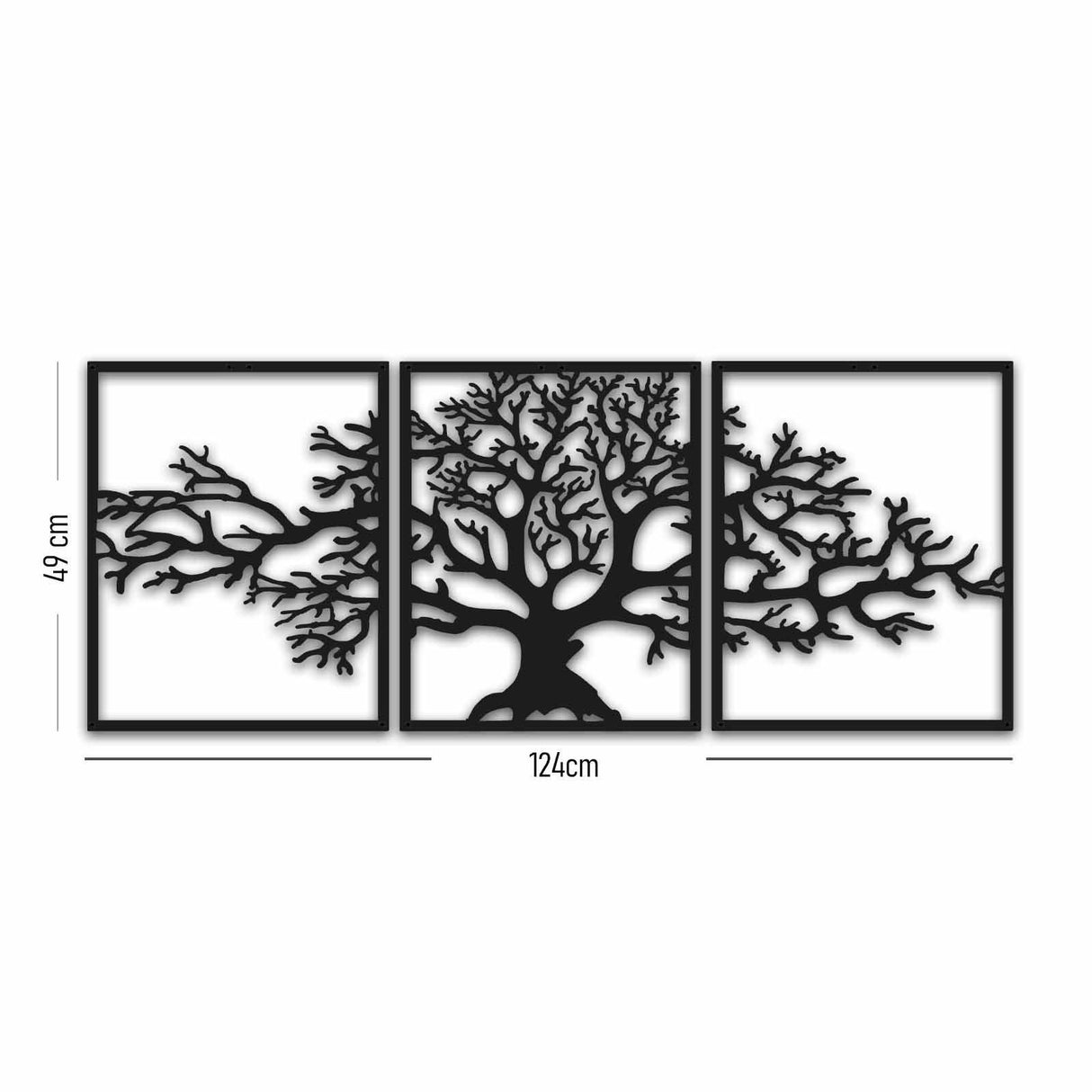 Decoratiune de perete Copacul Vietii, Metal, 3 Piese, Negru, 124x49x0.15 cm