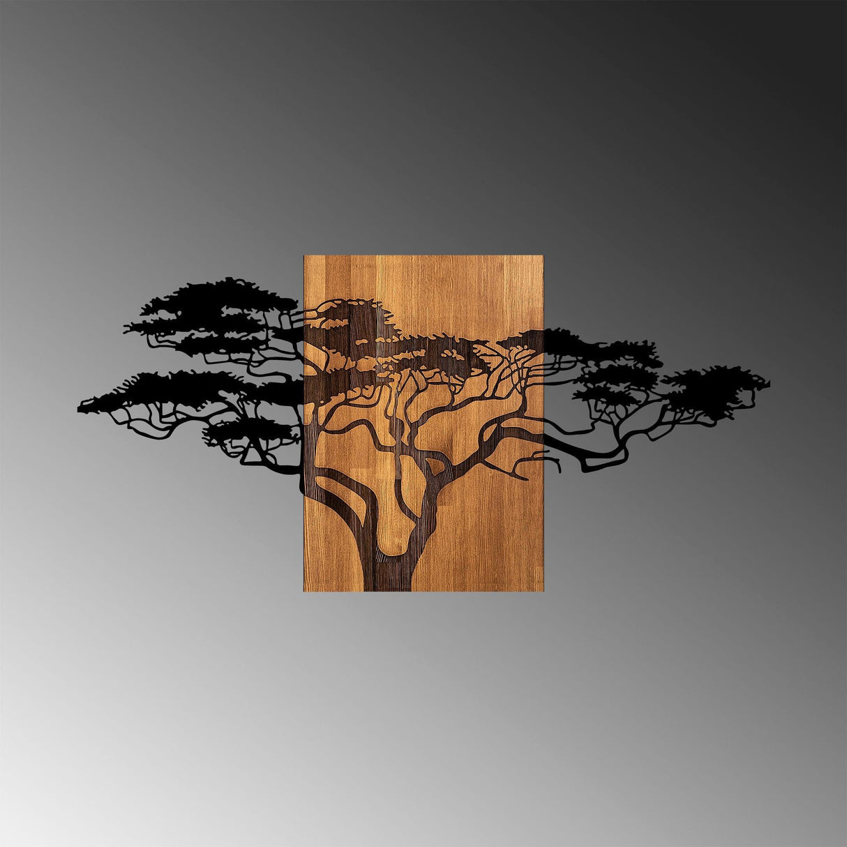 Decoratiune de perete lemn Acacia Tree - 329, Negru, 70x144 cm
