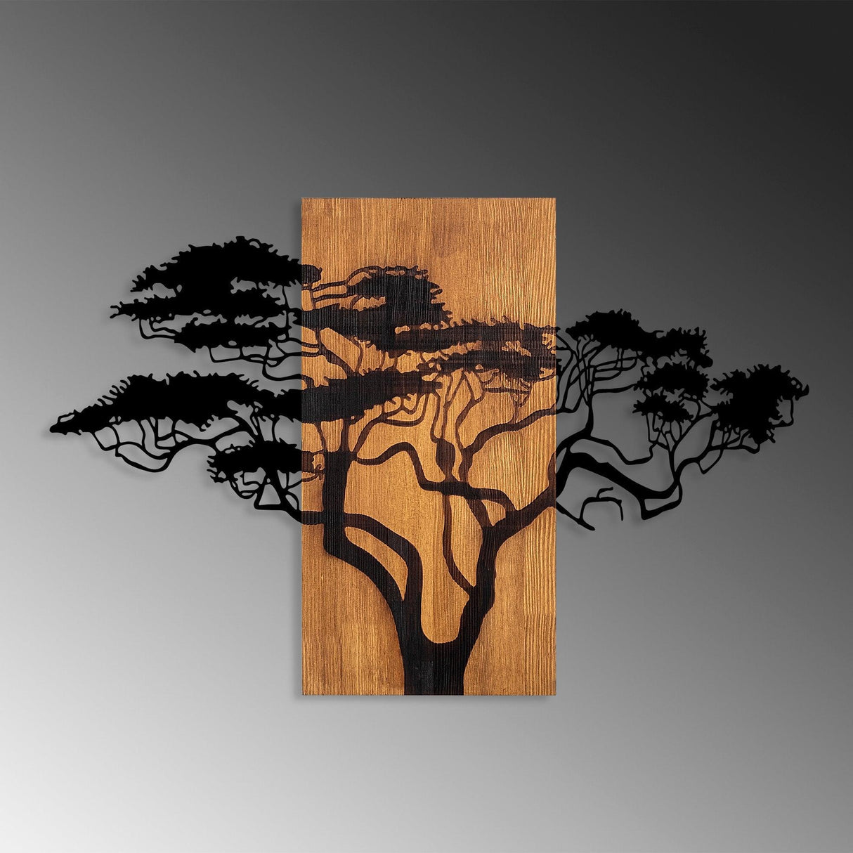 Decoratiune de perete lemn Acacia Tree - 387, Nuc, 58x90 cm