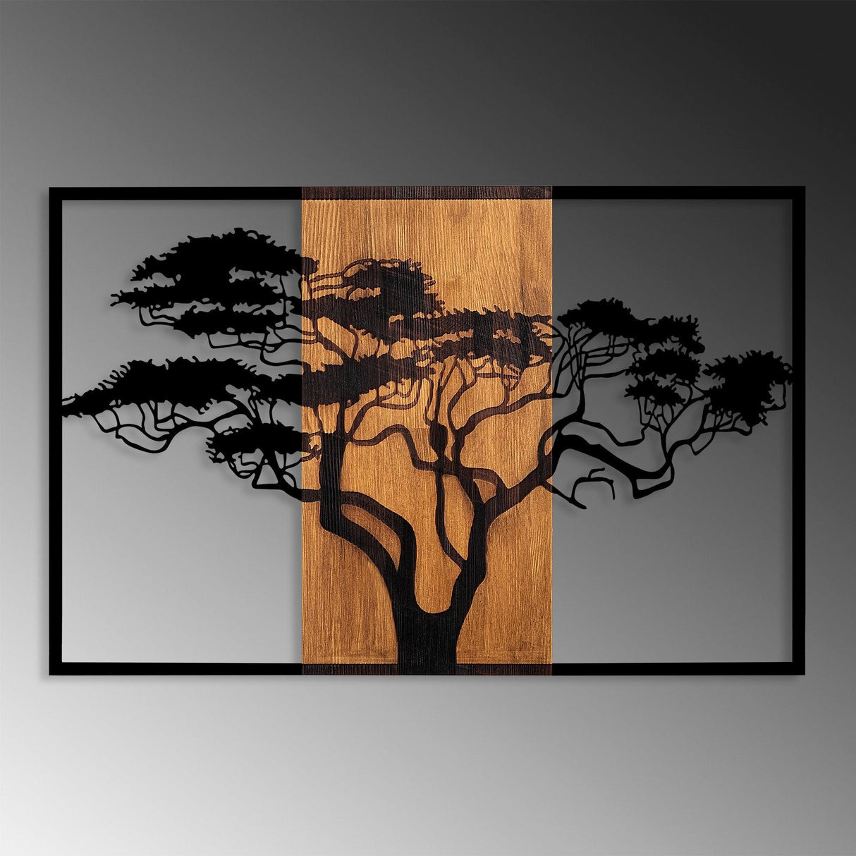 Decoratiune de perete lemn Acacia Tree - 388, Nuc, 58x90 cm