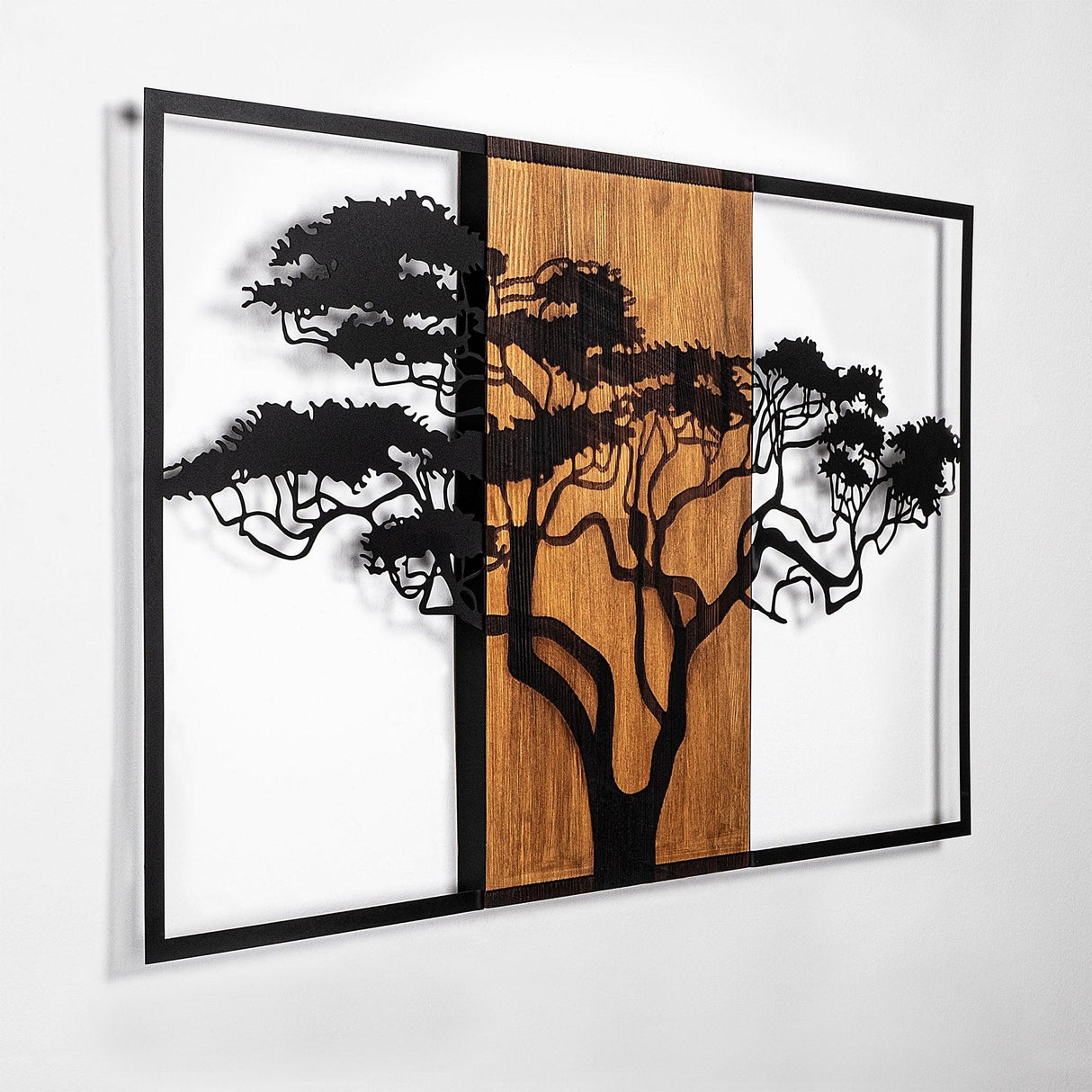 Decoratiune de perete lemn Acacia Tree - 388, Nuc, 58x90 cm