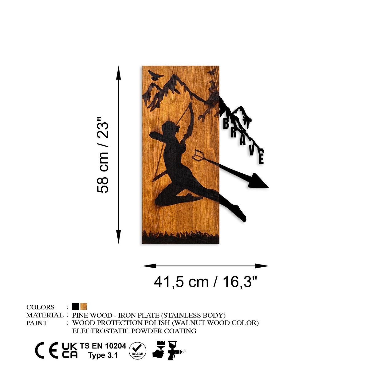 Decoratiune de perete lemn Brave, Nuc, 42x58 cm
